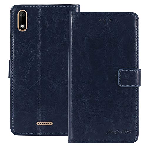 TienJueShi Bleu Fonce Flip Retro Support à Rabat Cuir Housse Coque pour Wiko Y50 5 inch Étui Cas TPU Silicone Couverture Protecteur Case Portefeuille Cover