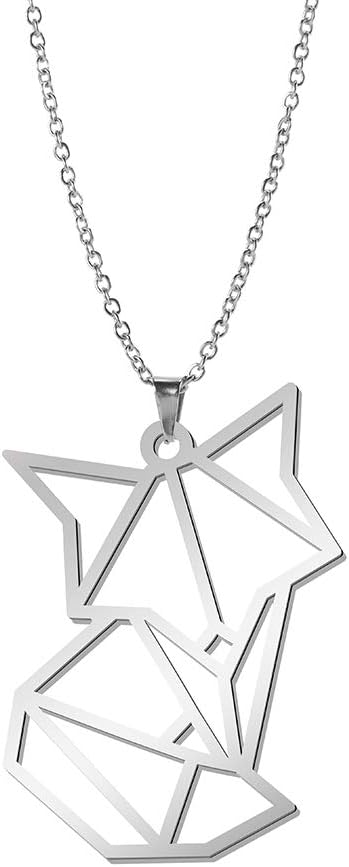 Stainless Steel Cutout Fox Animal Pendant Necklace Origami Jewelry for Teens Silver