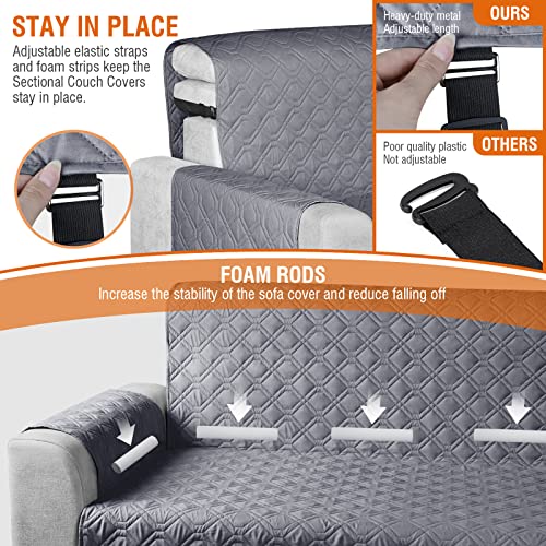 Vansofy Sectional Couch Covers 100% Waterproof L Shaped Sofa Slipcover 3Pcs Reversible Chaise Lounge Cover For Sectional Sofa Furniture Protector Cover For Pets Dog Cat(Large, Dark Gray) #TOP3