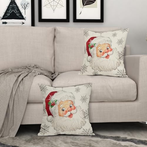 Aytipun Christmas Santa Claus Pillow Covers 18X18 Set Of 2 Rustic Xmas Snowflakes Print Decorative Outdoor Pillowcases Farmhouse Holiday Winter Decorations Gift Throw Cushion Cases Decor thumb #2
