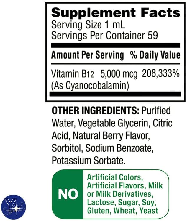 Miniatura 7 de Vitamina B12 líquida, 5000mcg, suplemento de metabolismo, baya, 2 fl oz Spring Valley y marcador de regalo de YOLOMOLO