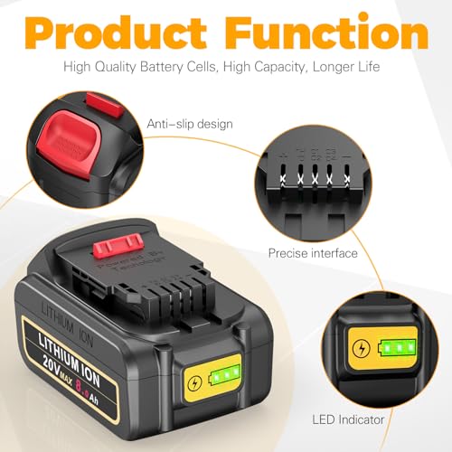 Image of Futurebatt 20V Lithium Ion Battery Replacement for Dewalt 20V Max 8000mAh Compatible with Dewalt Batteries DCB205 DCB206 DCB207 DCB204 DCB201 DCB200 DCD DCF DCG Series Cordless Power Tools (6 Pack)