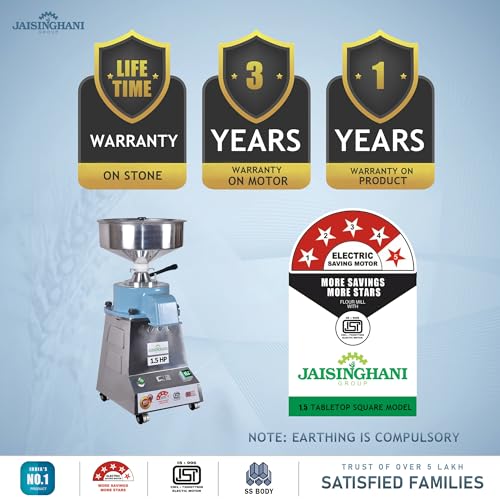 Image of Jaisinghani Group 1.5 HP Table Top Atta Chakki | Domestic Stone Flour Mill for Wheat, Multigrain, Spices | Stainless Steel Grinder for Home Kitchen Use | 7-8 Kg /Hour Grinding Capacity