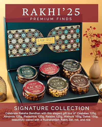 Image of Hyperfoods Rakhi Gift For Brother Rakhi With Gift For Brother Rakhi For Brother Set Of 5 Dry Fruits Combo Pack Rakhi For Brother With Dry Fruits Pack Of 6 Dryfruits Rudrakshtam Rakhi Pack Of 4