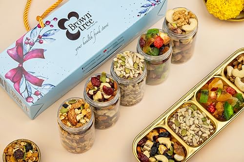 Image of Browntree Five Star 5P - 420g | Premium Mixed Fruit, Special Dry Fruit Mix, Omega Mix, Nut Berry Mix & Health Mix | Ready-to-Eat Nutri Snack Combo Pack | Festive Dry Fruit & Nut Combo | Corporate Gifting & Family Celebrations