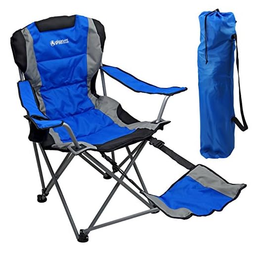 Outdoor Quad Camping Chair - Lightweight, Portable Folding Design - Adjustable Footrest, Cup Holder, Storage Carrying Bag – Durable Material, Steel Frame - by GigaTent