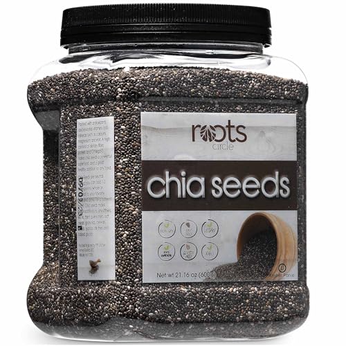 Roots Circle Non-GMO Chia Seeds | 1.3 Pound (Pack of 1) Raw Superfood, Vegan, Kosher, Nut & Gluten Free, Keto & Paleo Friendly | Add Omega 3 & Protein to your Salad, Smoothie, Oatmeal, & Acai Bowl