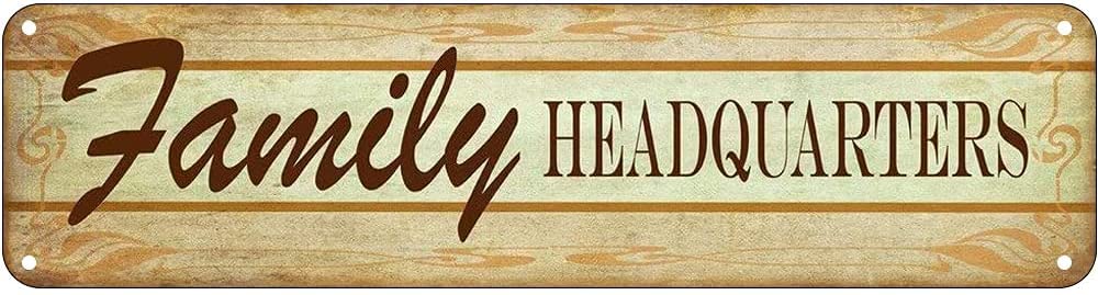 DTHNKL Metal Sign Family Headquarters Vintage Retro Tin Aluminum Sign for Family Homes - Living Room, Entryway Wall Art 4x16 Inch