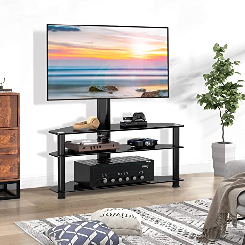 Swivel Floor Tv Stand For 32-70 Inch Tvs - Universal Height Adjustable Tv Floor Stand With Shelves Perfect For Bedroom And Corner, Tv Mount Stand Vesa 600X400Mm Holds Up To 88Lbs, Black #TOP1
