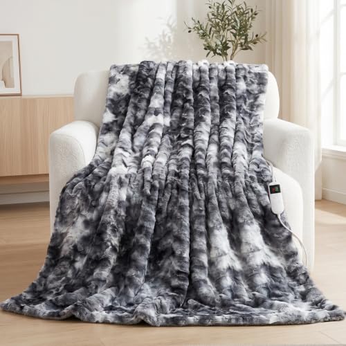 Cobija eléctrica térmica para sofá tamaño 50"x60", suave con sherpa y felpa, 10 niveles de calor ajustables, calentamiento rápido, temporizador de 1-8 horas con apagado automático y protección contra sobrecalentamiento, lavable a máquina