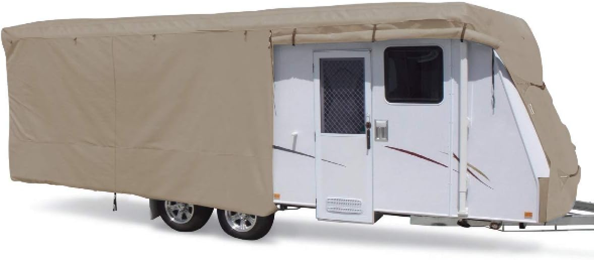 Travel Trailer Cover RV Cover,Color Gray,Beige,160g SSFS 4 Layer Polypropylene Fabric,fits Most Sizes (Beige, 27-30 Feet)