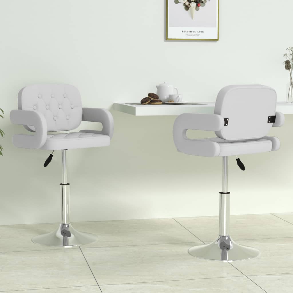 Lot de 2 chaises de salle à manger pivotantes blanches - Chaises pivotantes réglables en hauteur en cuir synthétique - Chaises de cuisine modernes rembourrées pour salle à manger et salon