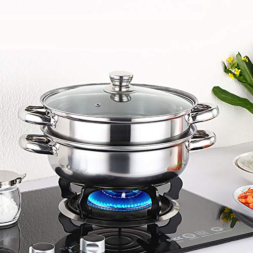 Steamer Pot Stainless Steel 2 Tier - 28Cm Steamer Pot W/Glass Lid Food Veg Cooker Pot Cooking Pan Steaming Pot Dim Sum Cookware Steamer For Kitcken Cooking Tool #TOP6