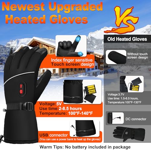 Lqttek Heated Gloves For Men,Motorcycle Heated Gloves For Men And Women,Battery Powered Work Gloves Winter Outdoor Touchscreen Windproof Gloves Waterproof Gloves,Hand Warmers For Camping Cycling Skiing thumb #5