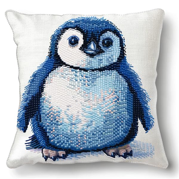 Latch Hook Kits for Adults Beginners Cushion Penguin Latch Hook Kits for Adults Pillow Case 17X17Inch Handmade Crochet Craft Kits Cushion Cover Needlework for Home Decoration Patterns Printed D