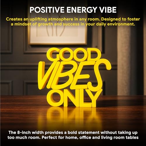 Image of Mad Masters Good Vibes Only Motivational Desk Decor - Aesthetic Table, Shelf & Wall Showpiece for Home Office, Business. Vastu Friendly Gifting, Sunshine Yellow (20.3 x 16.5 x 2.5 cm)
