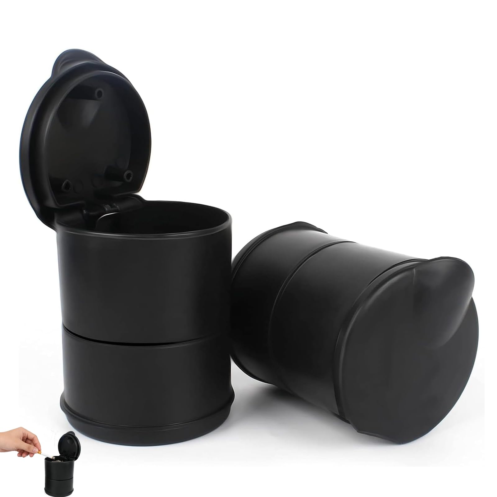 2 PCS Portable Ashtray, Car Ashtray with Lid Smell Proof, Portable Ashtrays for Cigarettes, Portable Car Ashtray Cup, for Cars Auto Truck(Black)