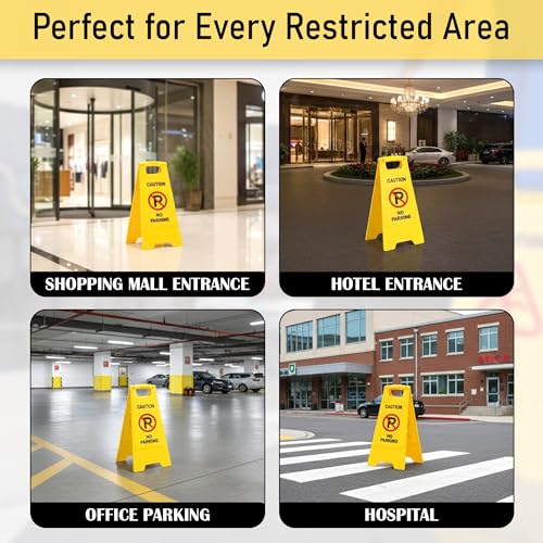 Image of GLUN Caution Sign Board No Parking, Size 24 * 15 * 12 Inch Bright Yellow Colour Clear & Bright Font PP Material, UV Resistant, Two-Side Floor Sign Board