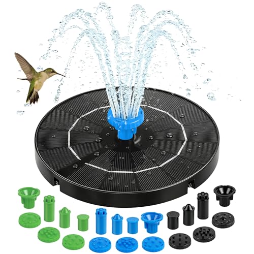 Yeomi 3.5W Solar Fountain for Bird Bath, 12 Nozzles in Black & Green & Blue with 6 Spray Patterns, Solar Water Pump Solar Fountain Pump for Small Pond, Garden, Outdoor Water Feature by Yeomi - Used condition - US$17.86