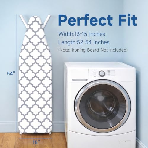 Image of Whitmor Deluxe Ironing Board Cover with 6mm Fiber Pad, Fits 15 x 54 In | 88gsm cover, 6mm fiber pad, 190T elastic fit, scorch-resistant finish, medallion gray pattern.