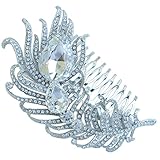 Sindary Wedding Headpiece 4.33' Rhinestone Crystal Bridal Peacock Feather Hair Comb (Silver-Tone Clear)