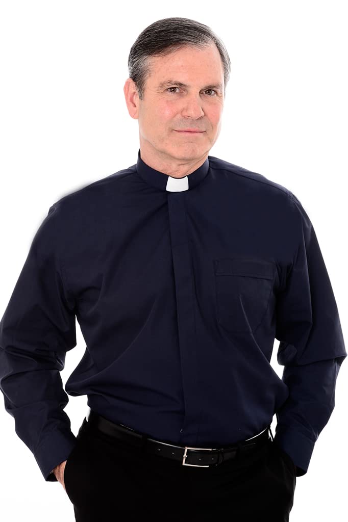 Hammond & Harper of London Clerical Shirt - 1.25" Tunnel Collar Shirt (17" - Navy)