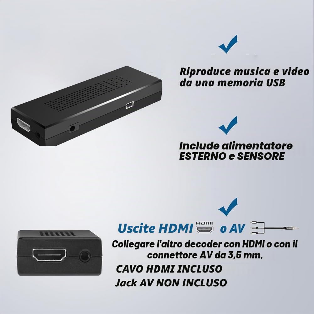 Romicta DVB-T2 Decoder Digitale Terrestre 2024, 1080P H265 HEVC, HD Collegamento HDMI USB Funzione PVR, LCN, Youtube,Tiktok, Invisibile TV Decoder, Telecomando 2 in 1 Infrarossi