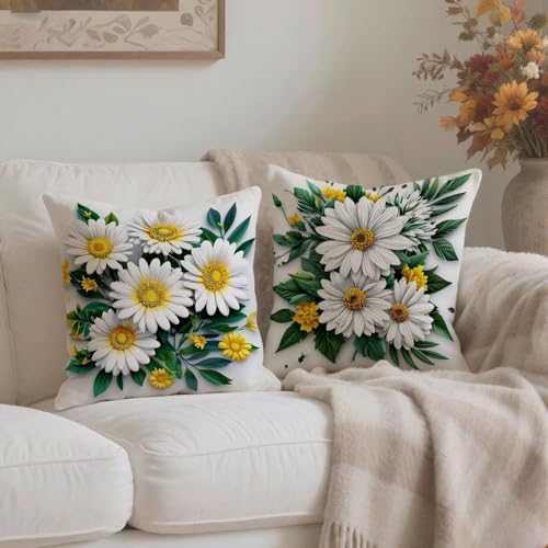Housse coussin 55x55cm imperméable en lin blanc avec fermeture éclair