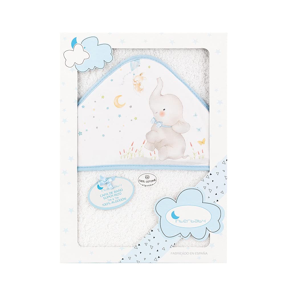 Interbaby 01227-11 Elephant Hooded Bath Cape White/Blue