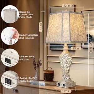 Table Lamps Set of 2 - Bedside Lamp with Fabric Shades - for Bedroom and Living Room with USB and Nightlight - Perfect for Nightstands and Bedrooms (28.5" high) Table Lamps Set of 2 Bedside Lamp with Fabric Shades for Bedroom and Living Room with USB and Nightlight Perfect for Nightstands and Bedrooms 285 high