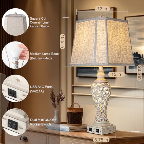 Table-Lamps-Set-of-2-Bedside-Lamp-with-Fabric-Shades-for-Bedroom-and-Living-Room-with-USB-and-Nightlight-Perfect-for-Nightstands-and-Bedrooms-285-high Table Lamps Set of 2 Bedside Lamp with Fabric Shades for Bedroom and Living Room with USB and Nightlight Perfect for Nightstands and Bedrooms 285 high
