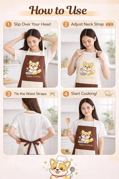 Image of HROY Kitchen Apron for Women & Men with Pocket & Side Towel | Kitchen Apron for Women & Men with Pocket & Side Towel | Reusable Cooking Chef Apron for Home Kitchen