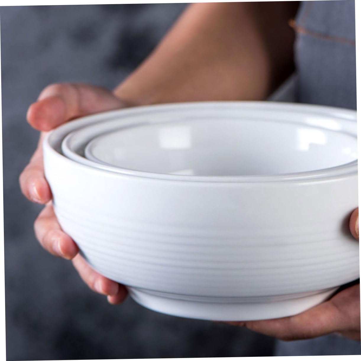 iplusmile Insalatiera in Ceramica Bianca 2 Pezzi, Grande Tonda | Facile da Pulire, per Conservare Cibo, Adatta a Casa e Ospitalità, Stile Essenziale