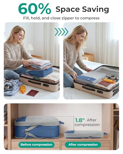 Image of BAGSMART Compression Packing Cubes for Travel, Lightweight Vacation Essentials, Suitcase Organizer Bags, Durable Luggage Organizer, 6 /4 /2 Set Options, Deja