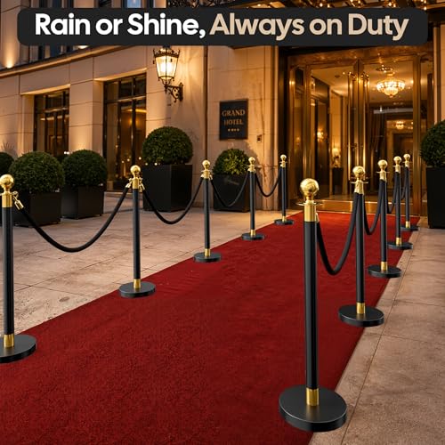 Image of 8 Pack Black&Gold Stanchions and Velvet Ropes Set, Stainless Steel Crowd Control Barriers, 6Pcs Black Ropes and Poles for Party Supplies,Photobooth Accessories, Prom,Birthday,Business,Wedding, Museums