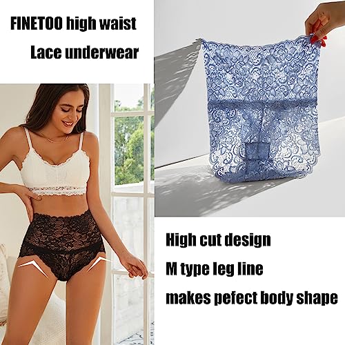 FINETOO 5 Lace Underwear, Women's High Waisted Briefs Set, High Waist Underpants, Sexy Hipster, Soft Briefs, Comfortable Underwear, Women, Seamless Lace, Multipack, S-XL