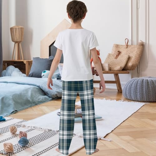 Boy's Pants Plaid Navy Blue Olive Jogger Pants Elastic Waist Long Bottoms Trousers with Pockets 6-14 Years3