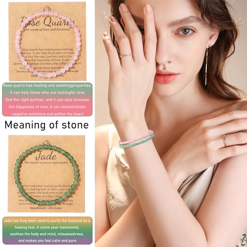 SONNYX 12PCS Natural Stone Bracelets for Women Men 4mm Crystal Bracelets Semi-Precious Gemstone Beaded Bracelets Round Beads Stretch Bracelet Jewelry3