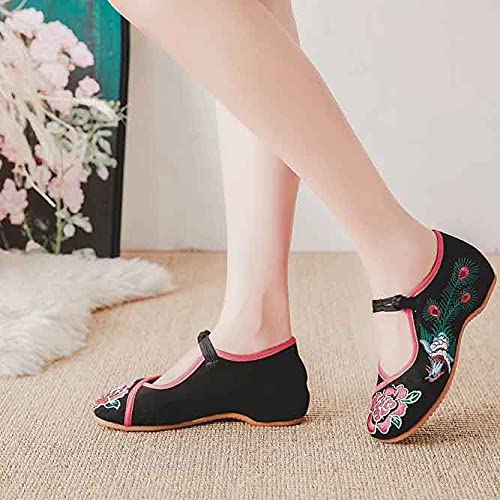 Fashion Handmade Vintage Women Ballet Flats Old Beijing Chinese Traditional Embroidered Cloth Single Shoes for Woman (Color : Black, Size : Code 36) (Black Code 37)3