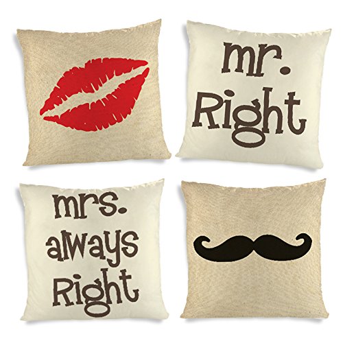 ShopMantra Mr and Mrs Always Right Printed Cushion Cover- Set of 4 16*16 Inch Multicolor Cushion Cover