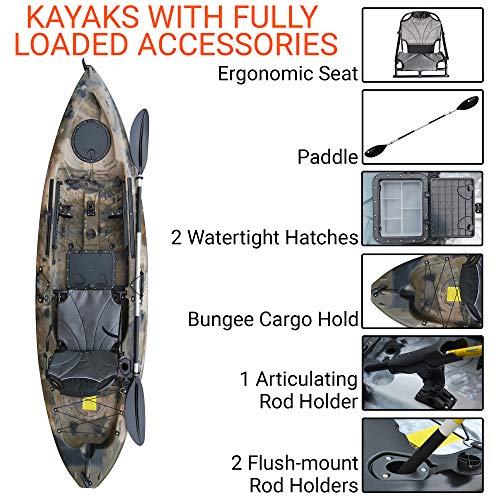 BKC FK285 Angler 9'2" Solo Sit-On-Top Kayak w/Upright Back Support Aluminum Frame Seat -Paddle and Fishing Rod Holders Included