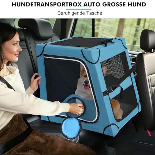 Snagle Paw Faltbare Transportbox,Stabiler Transportbox Hund Rückbank mit Kopfstützen-Gurt, Metallrahmen Reisebox für die Autorückbank für Mittel/große Hunde, Hundebox Mit Netztüren & Weiche Polsterung