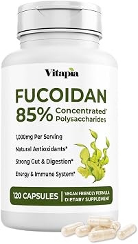 Vitapia Pure Fucoidan 85% Brown Seaweed Extract for Immune, Strong Cellular Health, Digestive Support - 1000mg Fucoidan Per Serving - 120 Veggie Capsules Non-GMO, Gluten-Free, Vegan-Friendly