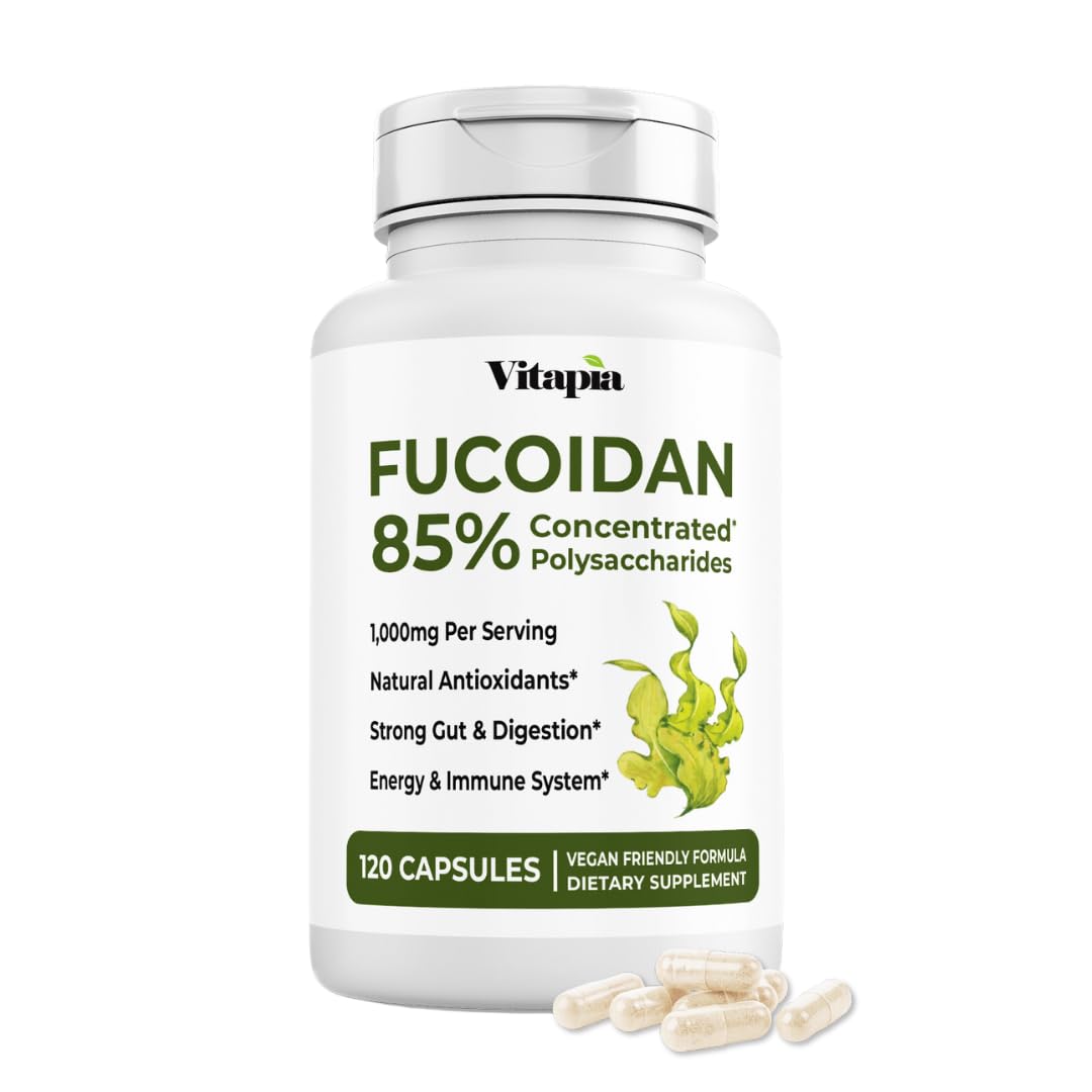 Vitapia Pure Fucoidan 85% Brown Seaweed Extract for Immune, Strong Cellular Health, Digestive Support - 1000mg Fucoidan Per Serving - 120 Veggie Capsules Non-GMO, Gluten-Free, Vegan-Friendly