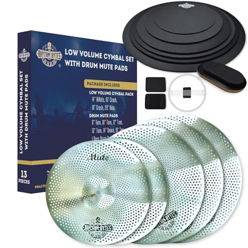 Rhythm Bytes Low Volume Cymbal Pack with Drum Silencer Pads, 13pcs, Cymbals Set - 14