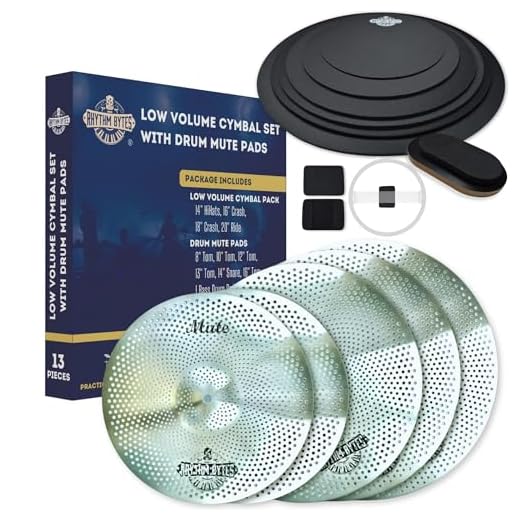 Low Volume Cymbal Pack with Drum Mute Pads, Complete 5pcs Mute Cymbal Set & 6pcs Drum Dampeners, Quiet Cymbals 14"/16"/18"/20" | Drum Mute Pak 10"/12"/13"/14"/16", 1 Bass Drum Mute Pad, Cymbal Bag