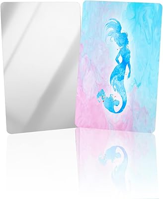 OComster Blue Mermaid Compact Mirror Bulk 2 Pack Card Mirror, Watercolor Pink Blue Ombre Small Compact Mirror for Purse, Rectangular Handheld Pocket Makeup Mirror