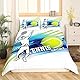 Tennis Bettbezug Set S Größe,Cartoon Tennis Spieler Bettwäsche Set,Kinder Jungen Männer Teens Schlafzimmer Dekor,Ball Sport Spiele Tröster Abdeckung Mode Blau Grün Streifen Graffiti Quilt Cover,Weiß