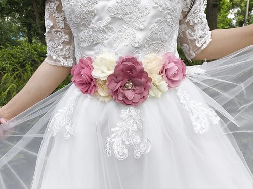 Maternity Flower Sash Belt Dusty Pink,Flower Sash for Babyshower,Dusty Pink Sash Belt for Women Dresses4