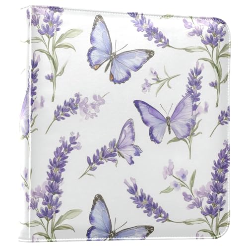 Álbum de fotos ALAZA Lavenders Butterfly con cubierta de cuero sintético PU y anillas, para bodas, viajes y recuerdos familiares miniatura 1